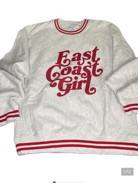 Champion White Sweatshirt with Red Striped Collar